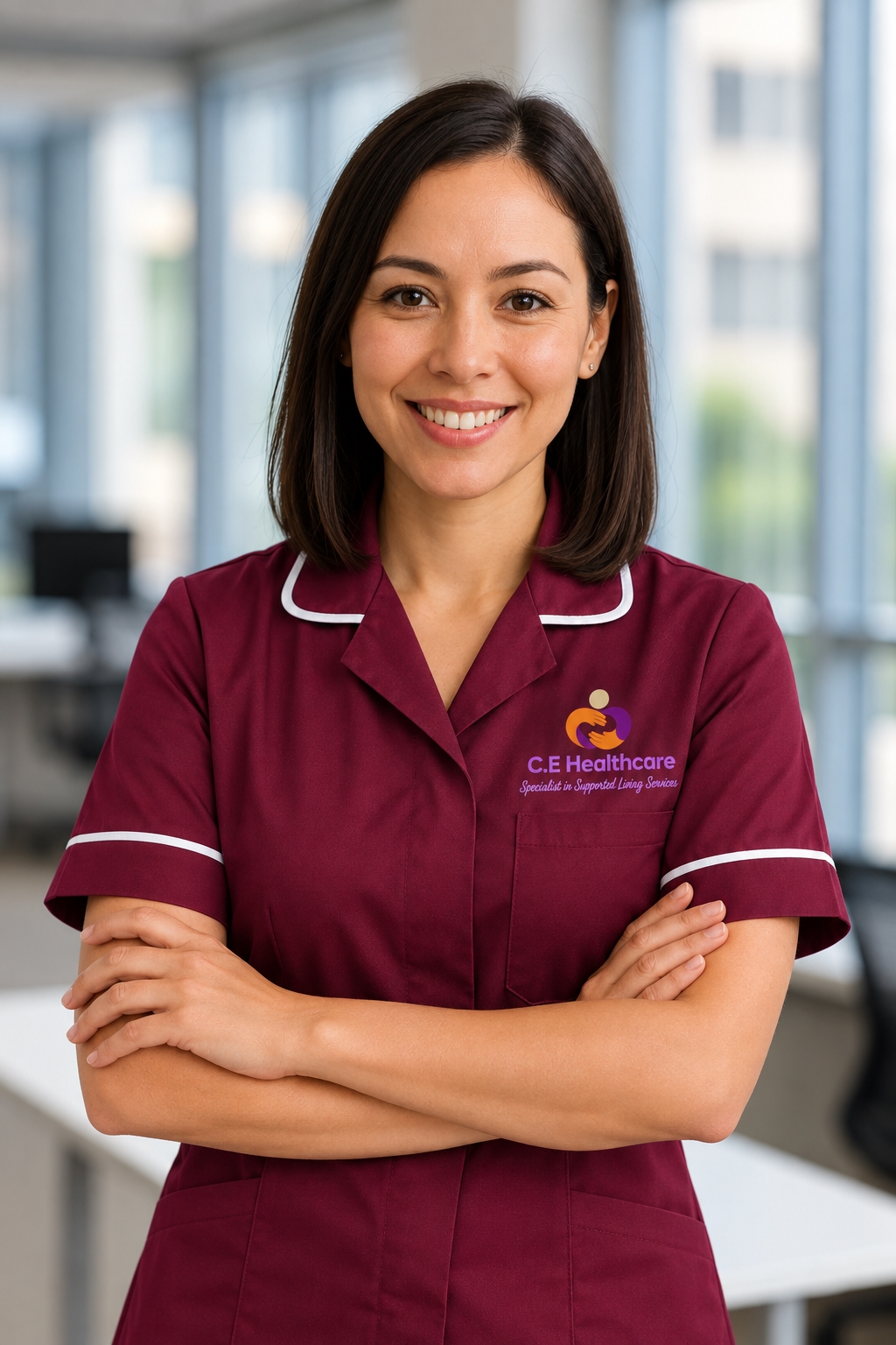 CE Healthcare caregiver standing confidently in uniform