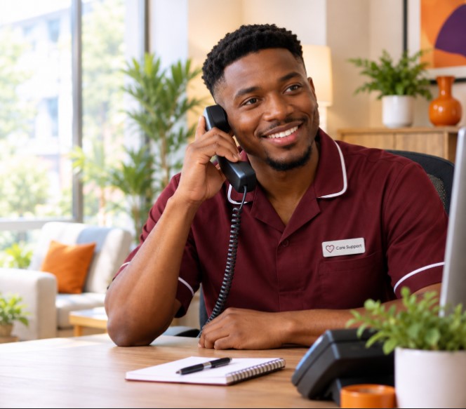 Healthcare advisor on phone