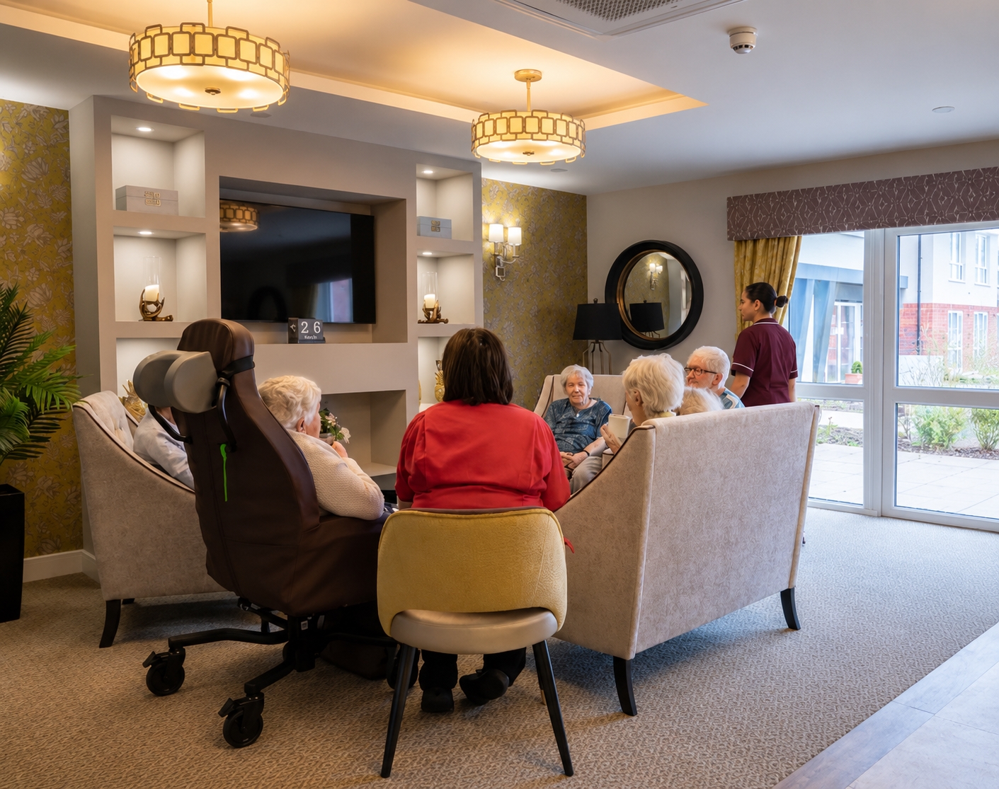 Comfortable living room area in care home